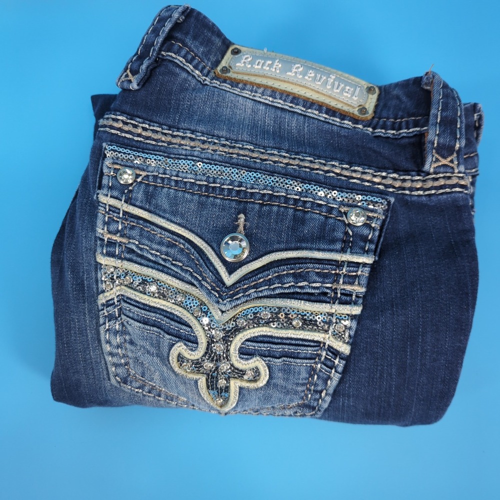 Rock Revival Easy Boot Jeans Womens 31 Dark Wash Eilis Rhinestone EP2569E206R